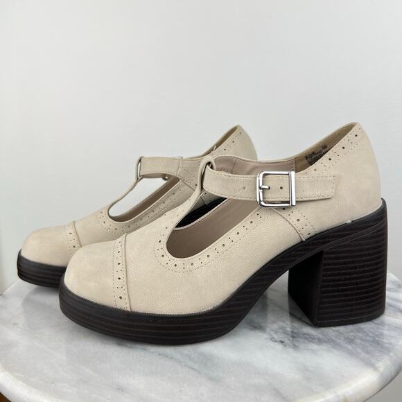 Maurices Cream Y2K Chunky Mary Jane Platform Heels (Sz 8.5) - Picture 2 of 12